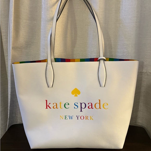 Kate Spade Rainbow & White Reversible Tote Bag-EUC - Picture 1 of 7